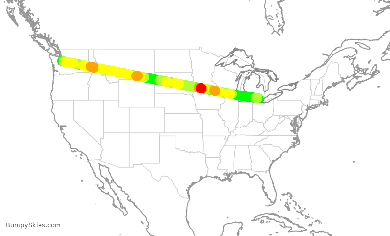 Turbulence forecast map for ASA1524, DTW to SEA