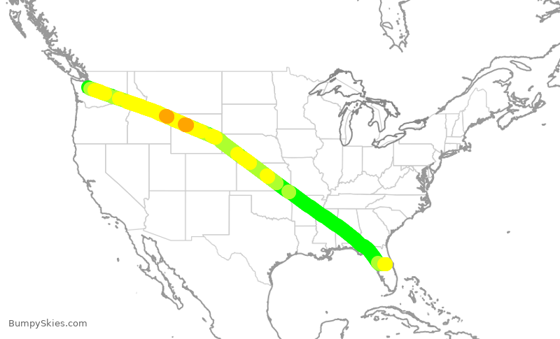 Turbulence forecast map for ASA1525, MCO to SEA