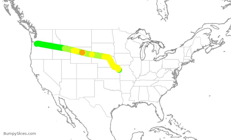 Turbulence forecast map for ASA1525, PDX to MCI