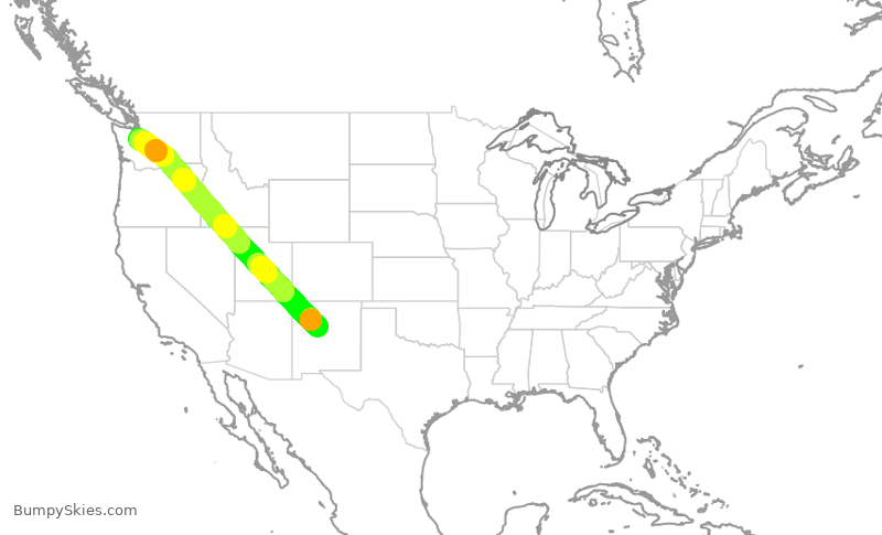 Turbulence forecast map for ASA1529, ABQ to SEA