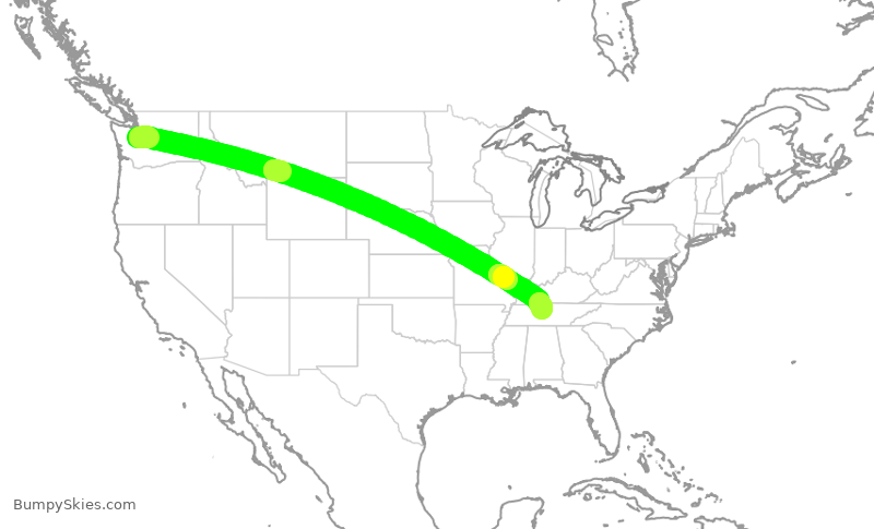 Turbulence forecast map for ASA1532, SEA to BNA