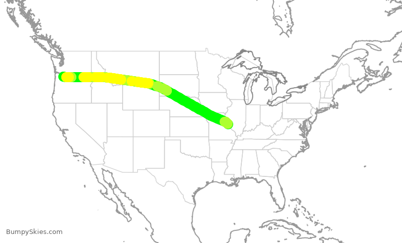 Turbulence forecast map for ASA1538, STL to PDX