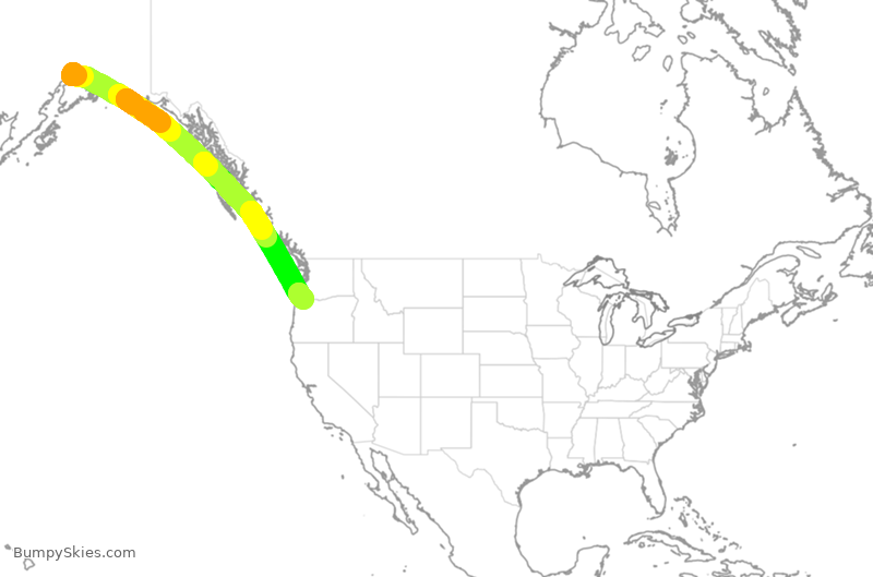 Turbulence forecast map for ASA1538, ANC to PDX