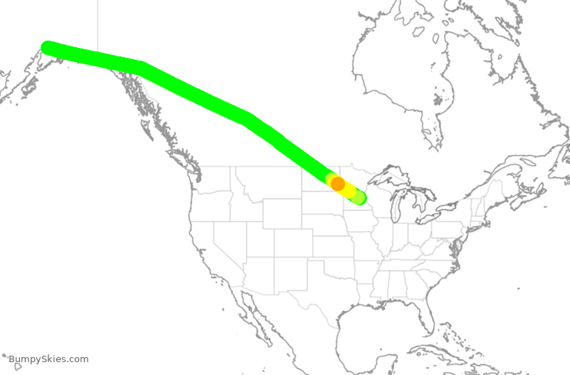 Turbulence forecast map for ASA1541, MSP to ANC