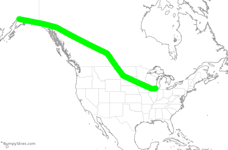 Turbulence forecast map for ASA1545, ORD to ANC