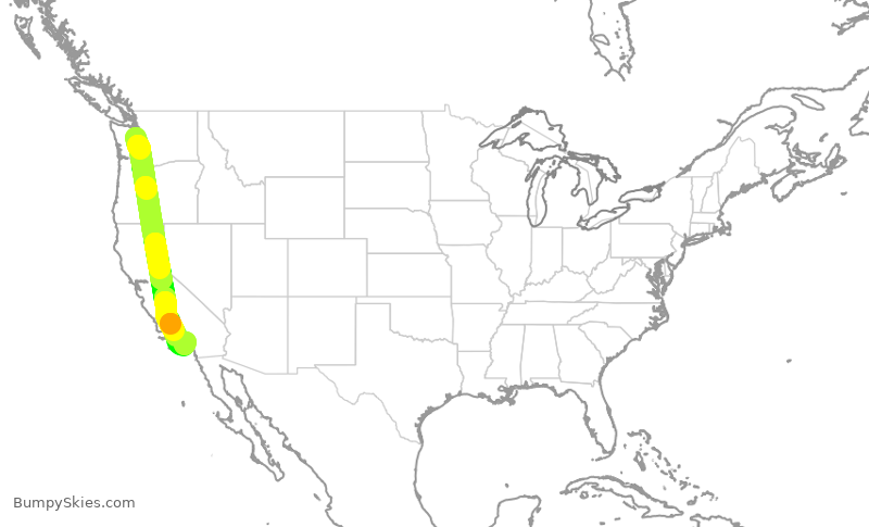 Turbulence forecast map for ASA1551, SEA to SNA
