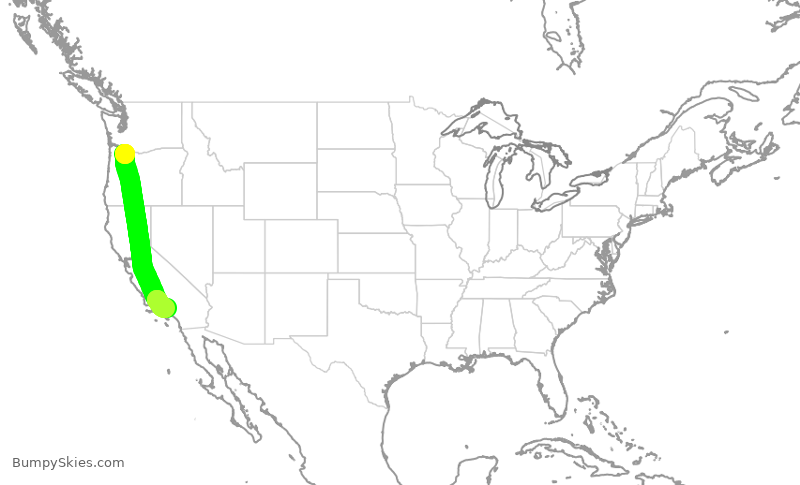 Turbulence forecast map for ASA1552, PDX to BUR