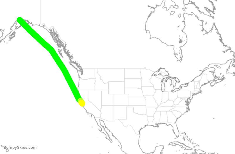 Turbulence forecast map for ASA1561, ANC to SFO