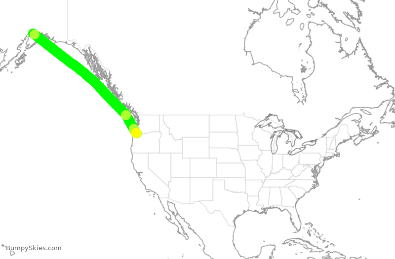 Turbulence forecast map for ASA1567, ANC to PDX