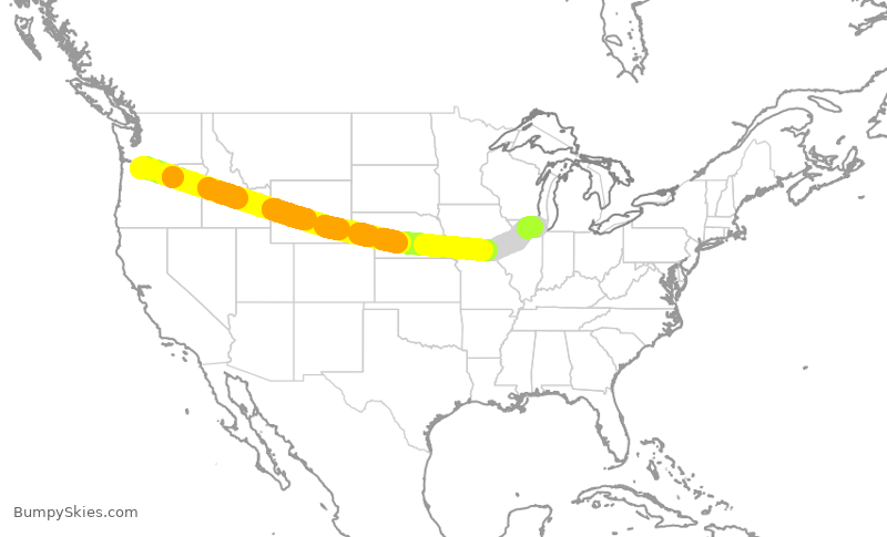 Turbulence forecast map for ASA1568, PDX to ORD