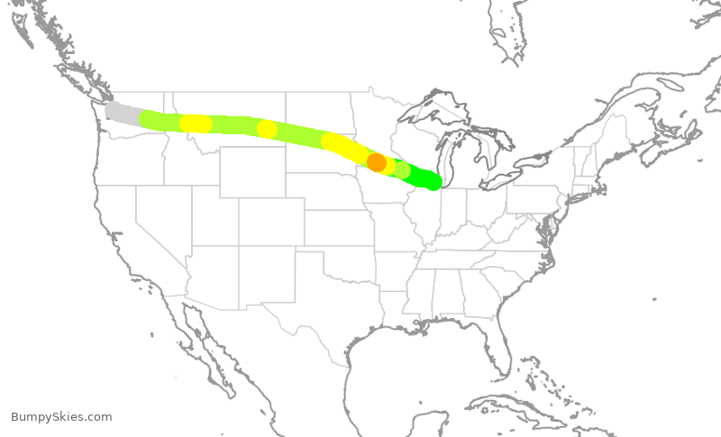 Turbulence forecast map for ASA1571, SEA to ORD