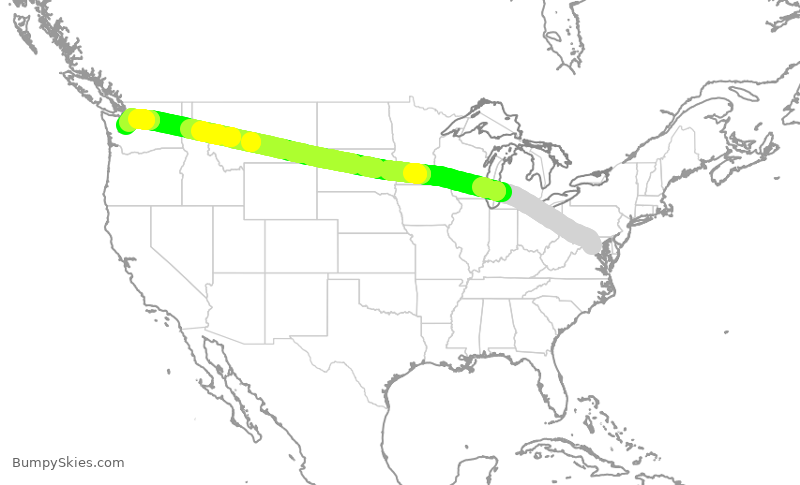 Turbulence forecast map for ASA1574, IAD to SEA