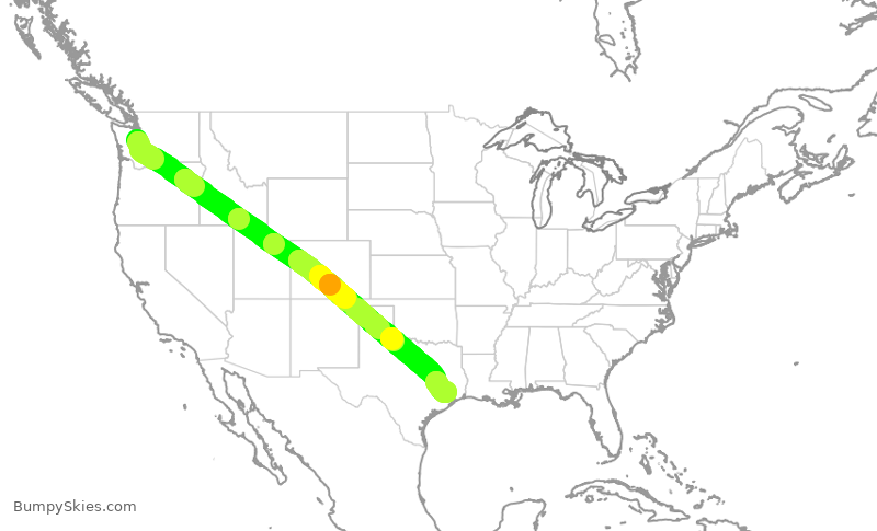 Turbulence forecast map for ASA1579, SEA to IAH