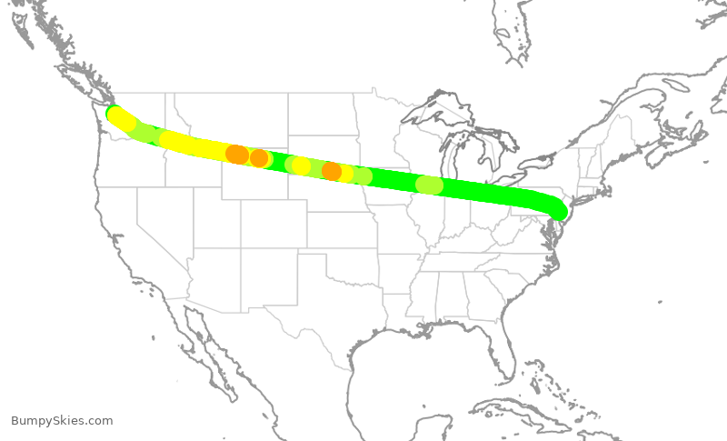 Turbulence forecast map for ASA1584, PHL to SEA