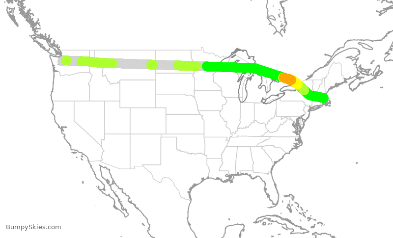 Turbulence forecast map for ASA1598, SEA to BOS
