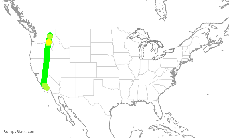 Turbulence forecast map for ASA1611, GEG to LAX