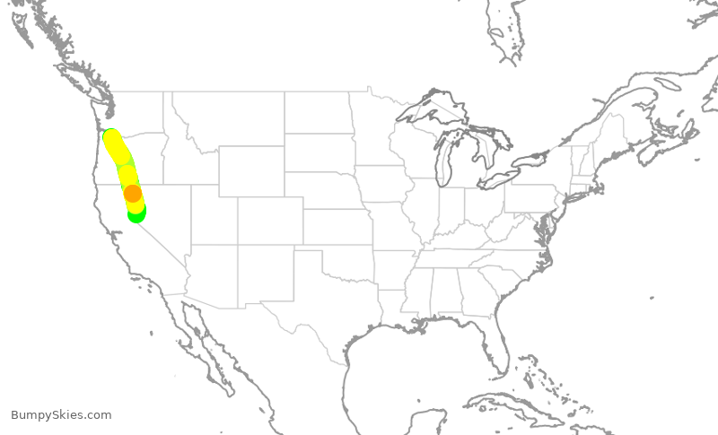 Turbulence forecast map for ASA1616, PDX to RNO