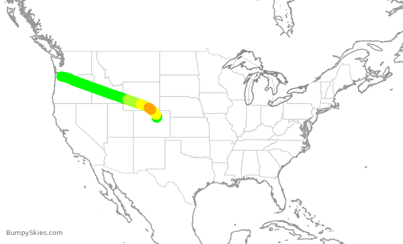 Turbulence forecast map for ASA1626, DEN to PDX