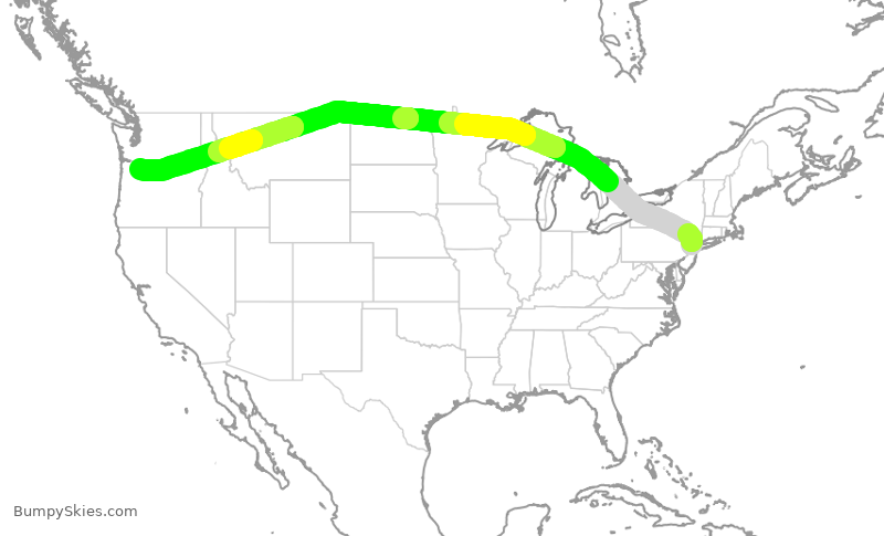 Turbulence forecast map for ASA1630, EWR to PDX