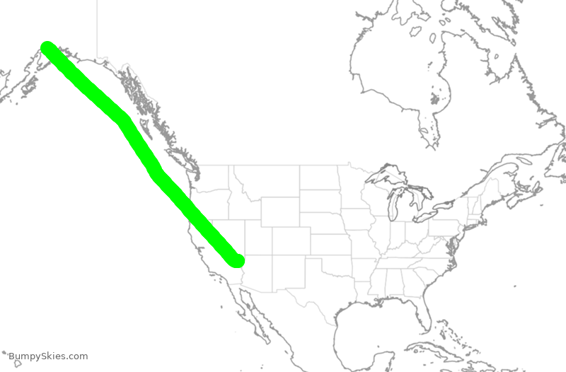 Turbulence forecast map for ASA1636, ANC to LAS