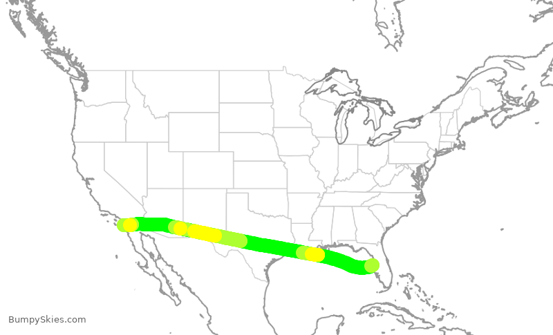 Turbulence forecast map for ASA1638, TPA to SAN