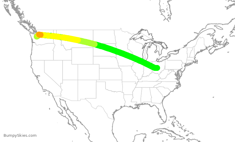Turbulence forecast map for ASA1639, CMH to SEA