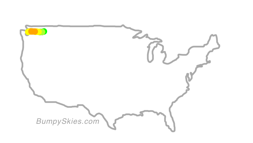 Map of continental US with illustrated flight path and turbulence forecast (described in text below)