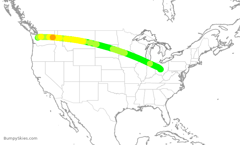 Turbulence forecast map for ASA1640, SEA to CMH