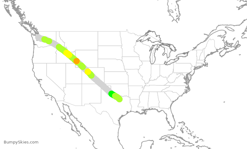 Turbulence forecast map for ASA1642, SEA to DFW