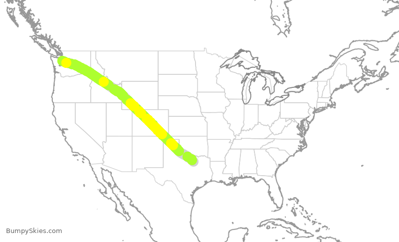 Turbulence forecast map for ASA1648, SEA to DFW