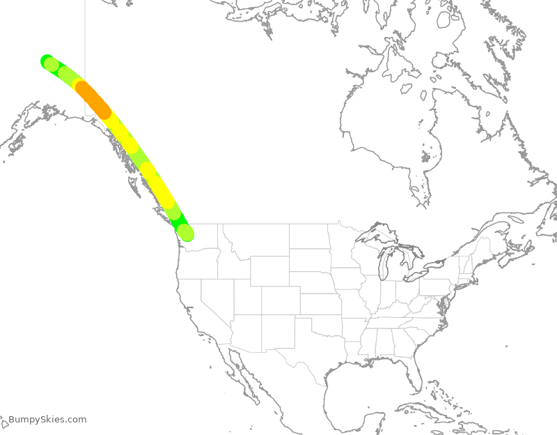 Turbulence forecast map for ASA1649, FAI to SEA