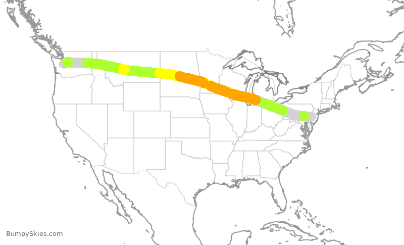 Turbulence forecast map for ASA1657, SEA to PHL