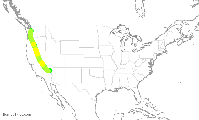 Turbulence forecast map for ASA1681, LAS to SEA