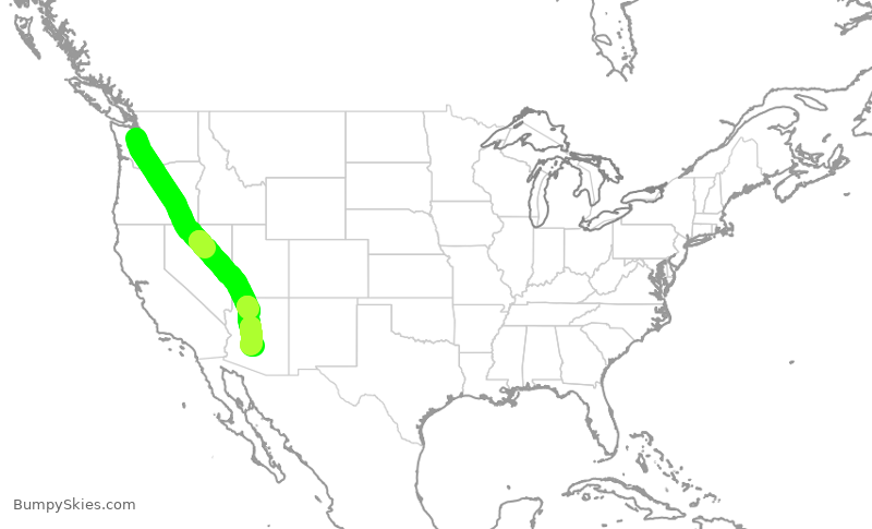 Turbulence forecast map for ASA1702, SEA to PHX