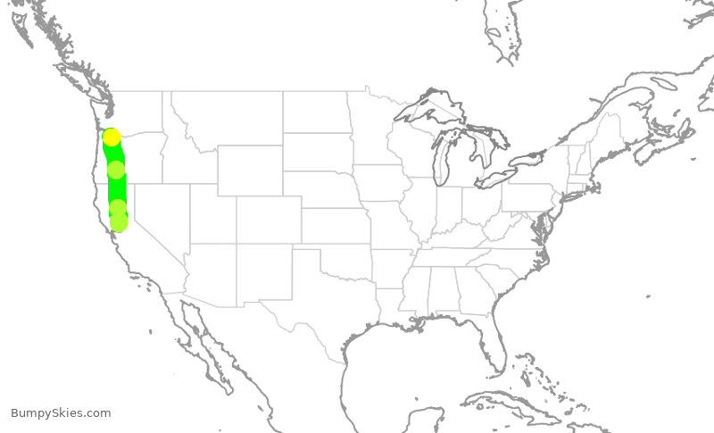 Turbulence forecast map for ASA1709, PDX to SMF