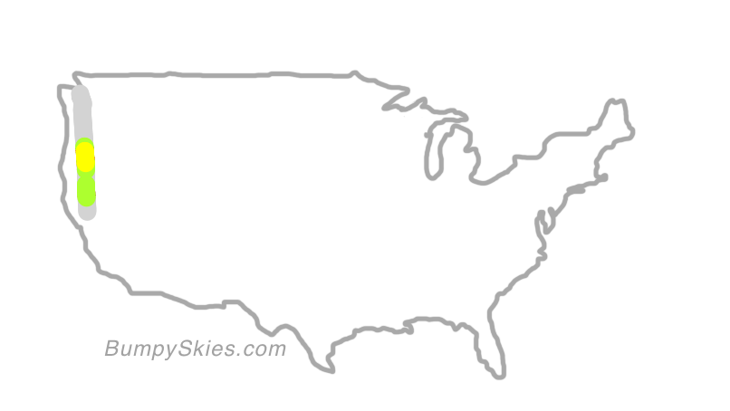 Map of continental US with illustrated flight path and turbulence forecast (described in text below)