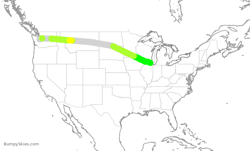 Turbulence forecast map for ASA1715, SEA to ORD