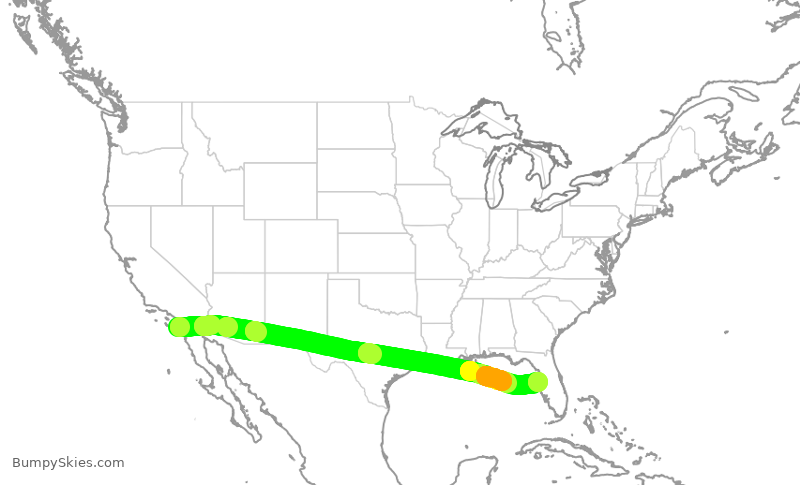 Turbulence forecast map for ASA1721, SAN to TPA