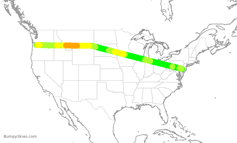 Turbulence forecast map for ASA1776, PDX to PHL