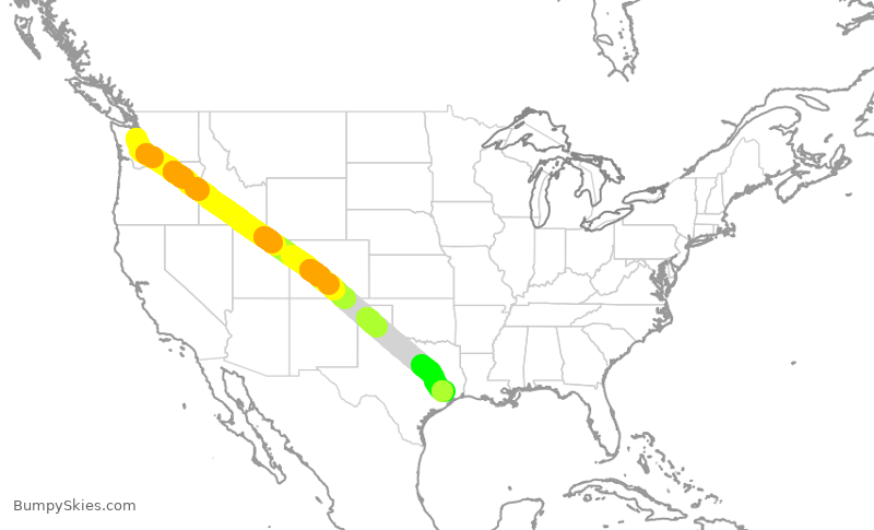 Turbulence forecast map for ASA1777, SEA to IAH