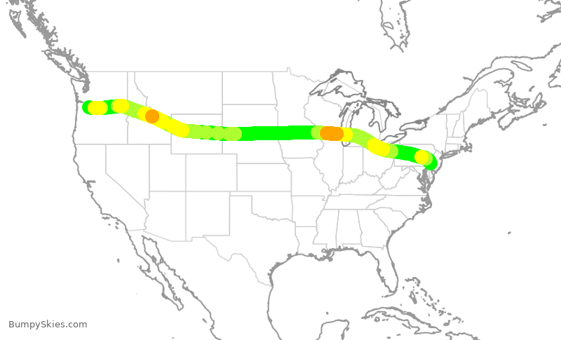 Turbulence forecast map for ASA1787, PHL to PDX