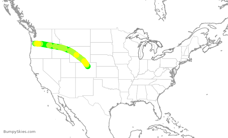 Turbulence forecast map for ASA1807, DEN to PDX
