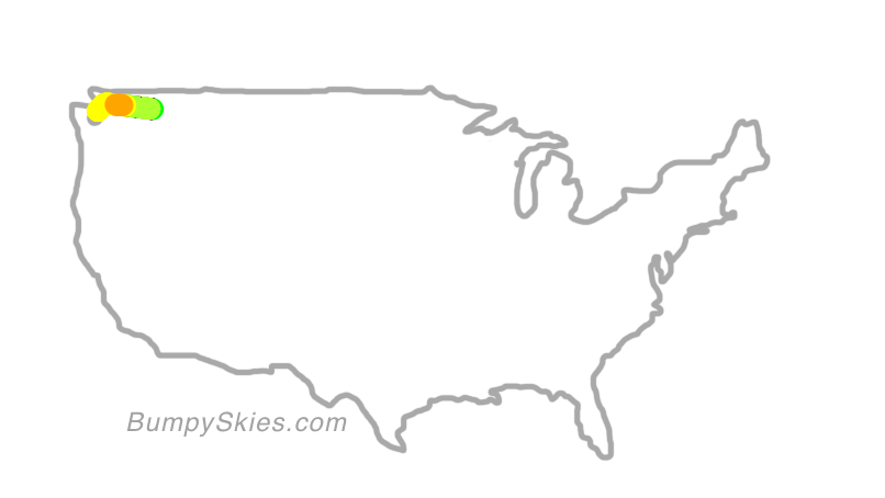 Map of continental US with illustrated flight path and turbulence forecast (described in text below)