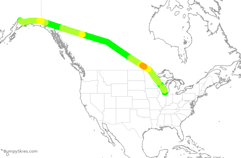 Turbulence forecast map for ASA1825, ORD to ANC