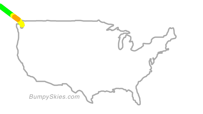 Map of continental US with illustrated flight path and turbulence forecast (described in text below)