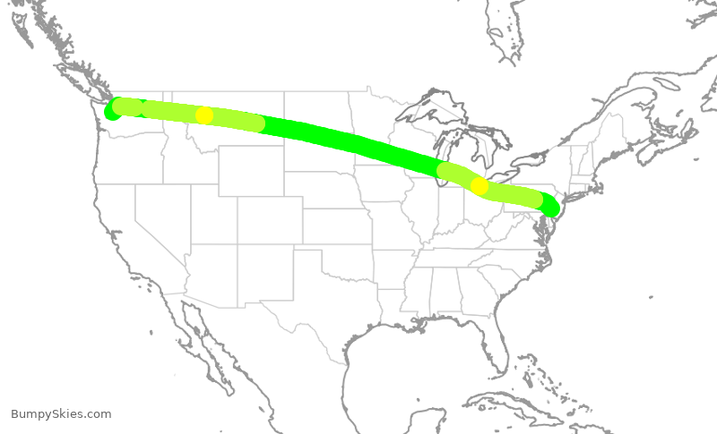 Turbulence forecast map for ASA1898, PHL to SEA