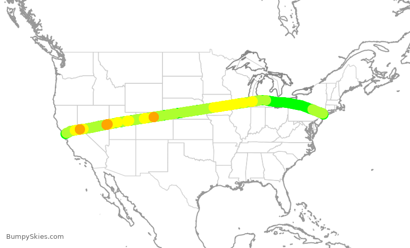 Turbulence forecast map for ASA20, SFO to JFK