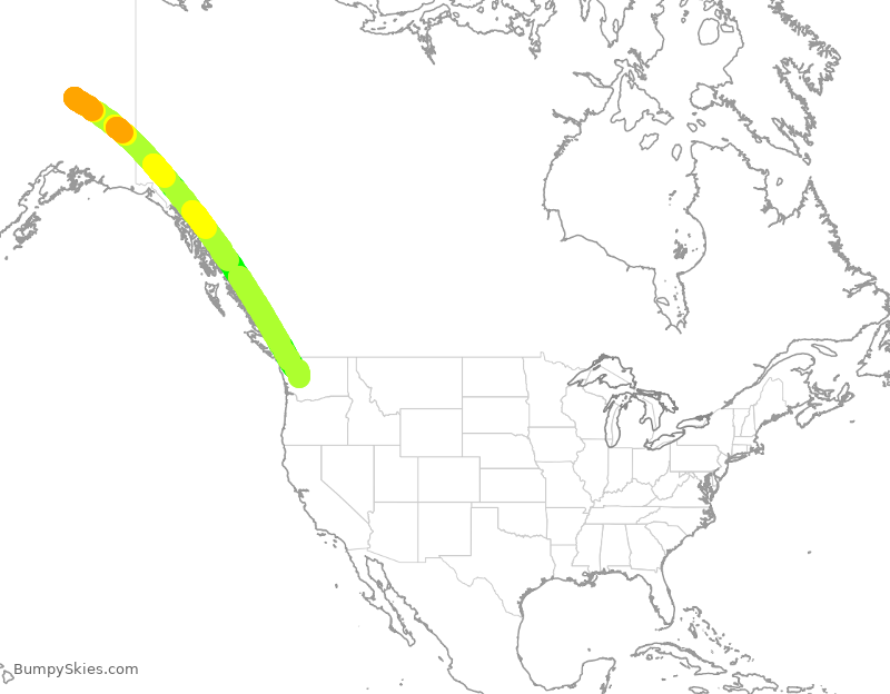 Turbulence forecast map for ASA210, FAI to SEA