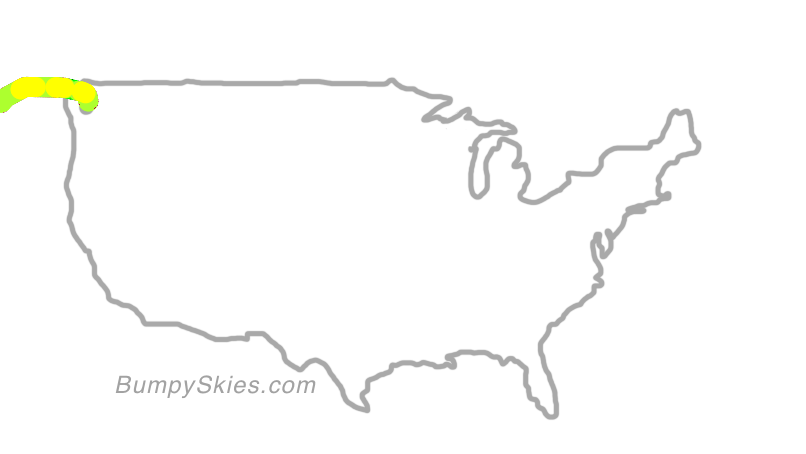 Map of continental US with illustrated flight path and turbulence forecast (described in text below)