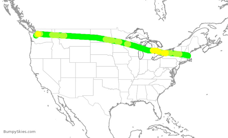 Turbulence forecast map for ASA215, BOS to SEA